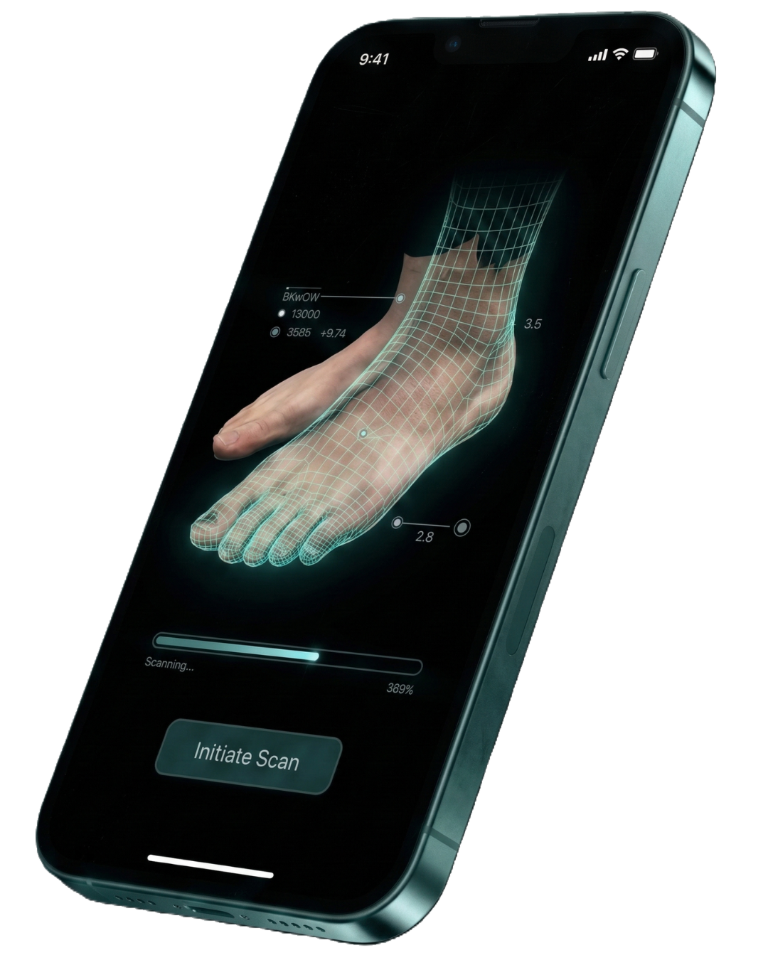 Smartphone displaying a three-dimensional digital foot scan